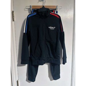 Adidas Boys Track Suit Athletic Pants Jacket Black with Red White Blue Stripes